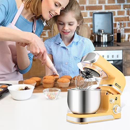 Kitchen in the box Stand Mixer,3.2Qt Small Electric Food Mixer,6 Speeds Portable Lightweight Kitchen Mixer for Daily Use with Egg Whisk,Dough Hook,Flat Beater (Yellow)