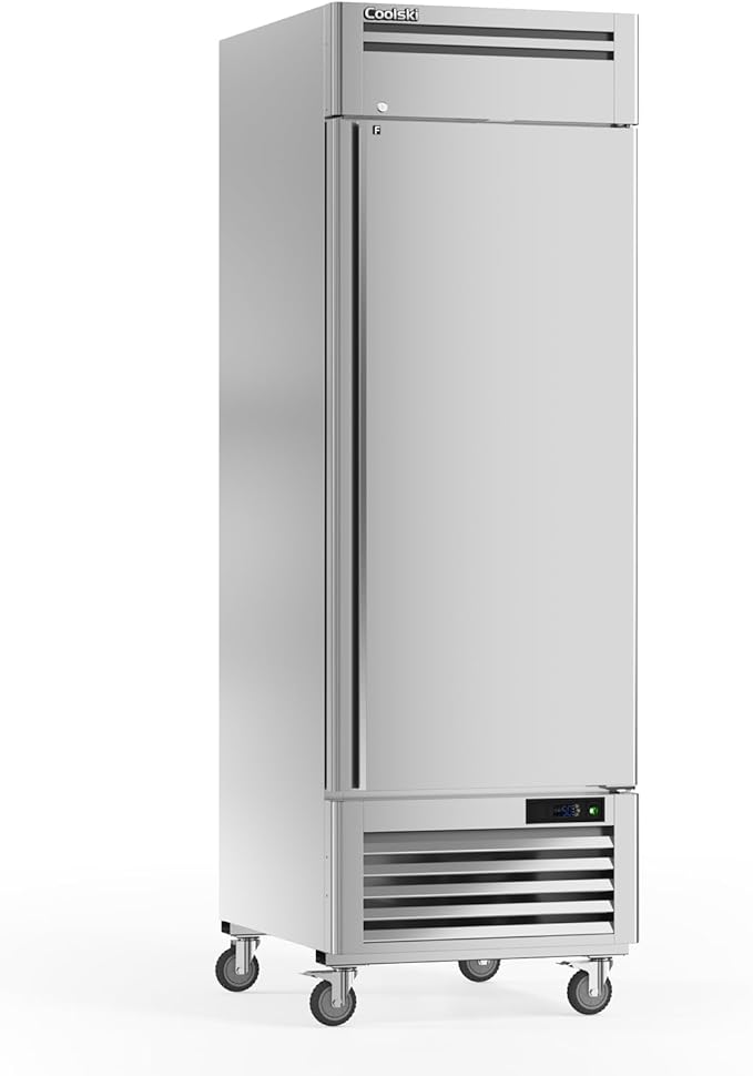 Coolski 19.32 Cu.ft Commercial Freezer Single Solid Door, Upright Reach-in 27" W Stainless Steel Freezer Fan Cooling for Restuarant, Bar, Shop, Garage, -13℉~-5℉, 4 Shelves