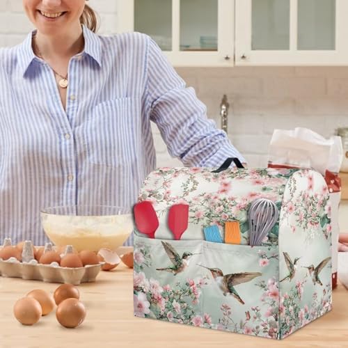 Hummingbird Flower Mixer Cover Protector Compatible with 4-8 Qt Kitchen Aid Mixer Covers Anti-Stain Kitchen Appliance Dust Cover with Handle Pockets