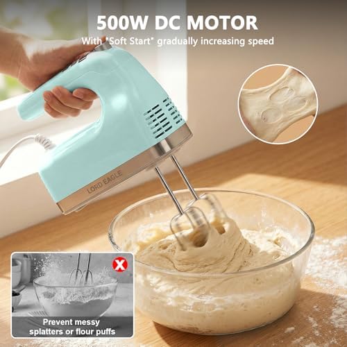 Lord Eagle 9-Speed Digital Hand Mixer Electric Handheld, 500W DC Motor