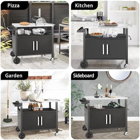 Kendane Grill Cart Table with Big Storage Cabinet