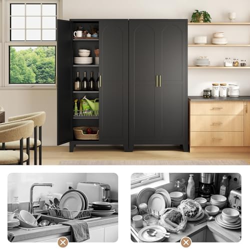 Zevemomo 71" Metal Pantry Cabinet with 4 Adjustable Shelves and 2 Doors