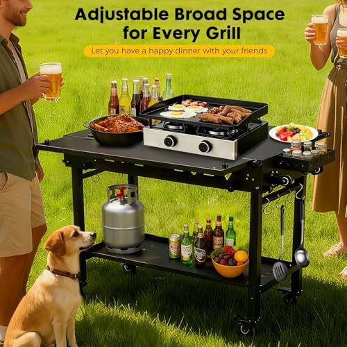 Outdoor Grill Cart Table Griddle Stand, Folding Grill Table with Wheels