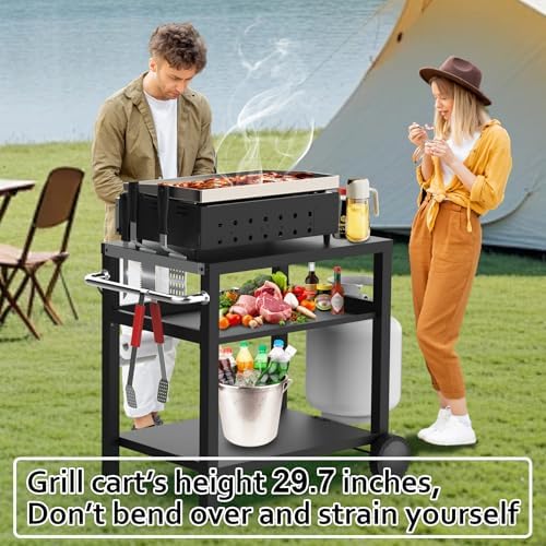 Outdoor Grill Cart for Blackstone Griddle, Pizza Oven Table for Ninja