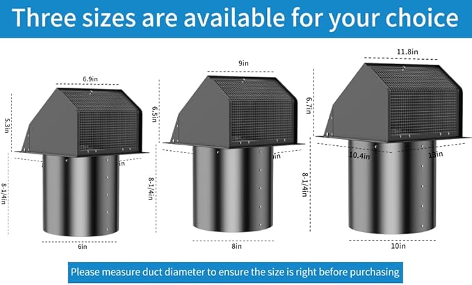 4 Inch Wall Vent Cover with Screen and Damper,Heavy Duty Stainless Steel Exhaust Vent Cover Cap,Dryer Vent Pipe is 8-1/4 inch and Long Enough for Wall Black
