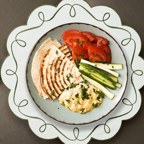 16.5 Inch Ribbon Twirl Embroidery Round Placemats Set of 4, Scalloped Round Table Mats for Party Kitchen Dining Decoration, Green