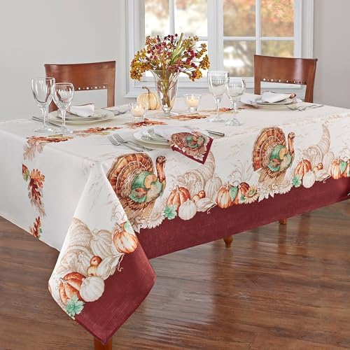Holiday Turkey Bordered Fall Tablecloth, Multicolor - 60" W x 84" L