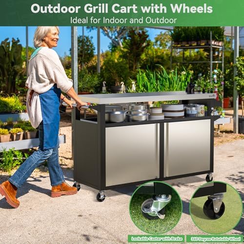 Stanbroil BBQ Grill Cart with Stainless Steel Table Top for Outdoor Indoor