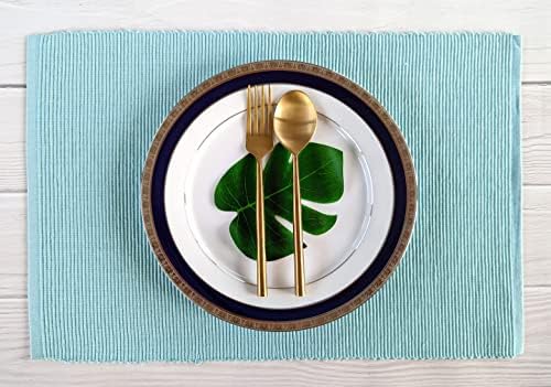 100% Cotton Ribbed Placemats - Set of 4-13 x 19 Inches - Light Blue - Everyday Cloth Table Mats - Thick Construction, Washable & Reusable Cloth Place Mats - by AVKA Studio