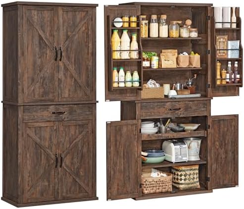 VASAGLE Pantry Cabinet, Freestanding Tall Cupboard with a Drawer