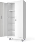 VINGLI Rolling Metal Storage Cabinet with Adjustable Shelves, 71'' Tall Garage Storage Cabinet with Wheels, Locking Tool Cabinets for Home Office Garage Gym School (White)
