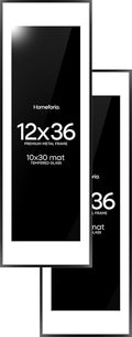 Homeforia 12x36 Picture Frame Black, High End Metal 12x36 Poster Frames with Mat 10x30 for Photo, 12 x 36 Black Frame Matted to 10 by 30 Art, 36x12 Panoramic Frames, Tempered Glass, Wall Kit, Set of 2