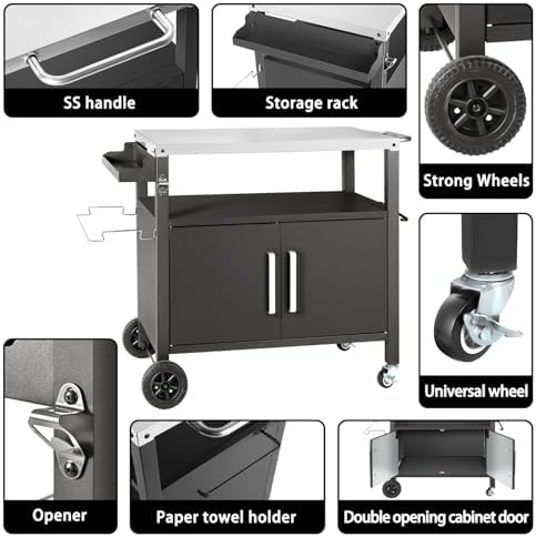 Kendane Grill Cart Table with Big Storage Cabinet