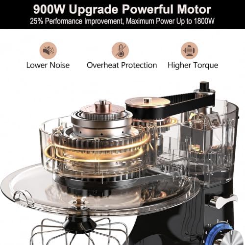 Kitchen in the box Stand Mixer 8.5 QT, 900 Watt Heavy Dough Mixer Black