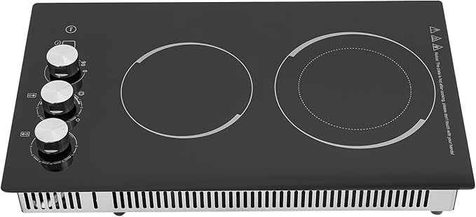 2-Burner Electric Cooktop, 20 Inch Electric Stovetop, Built-in Induction Stove Top for Home Kitchen, Stainless Steel Glass Ceramic Cooktop with Child Lock