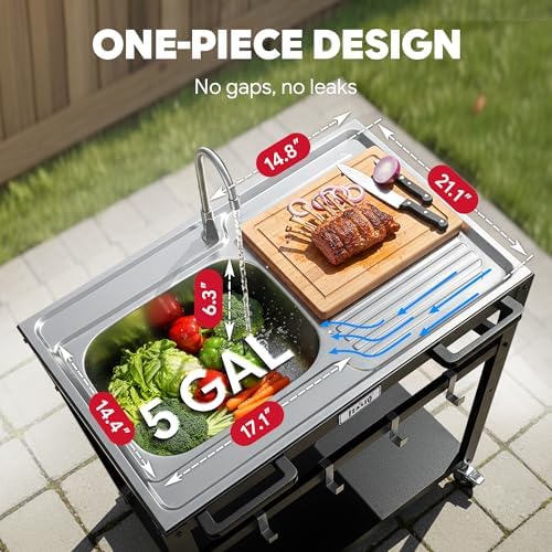 Feasto 35" Movable Outdoor Grill Cart with Stainless Steel Sink & Faucet