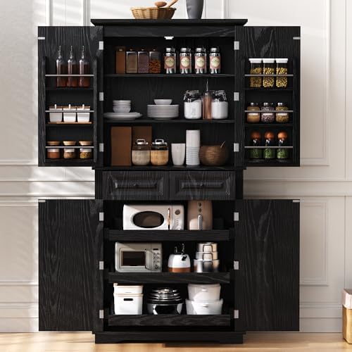 Ball & Cast 71" Farmhouse Kitchen Pantry Cabinet, Black