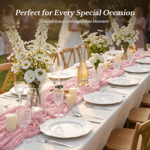 Goodluck 10 Pack 10Ft Dusty Pink Cheesecloth Table Runner 35x120 Inch Boho Gauze Table Runner Cheese Cloth Extra Long Romantic Table Runners for Wedding Bridal Shower Birthday Party Table Decor