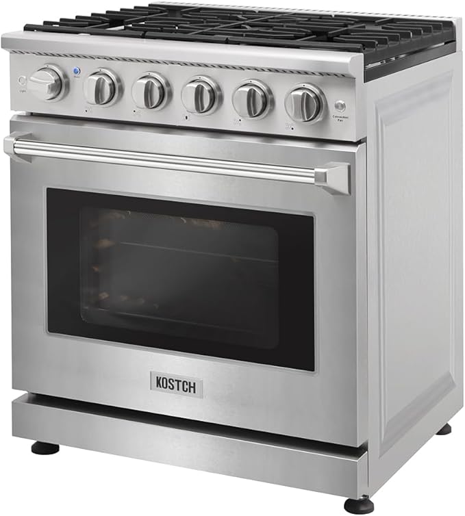 KOSTCH 30 inch Professional Freestanding Pro-Style Natural Gas Range or Liquid Propane Gas Range with 5 Burners, 4.55 cu.ft. Oven Capacity, in Stainless Steel - KOS-30RG03M (Stainless Steel)