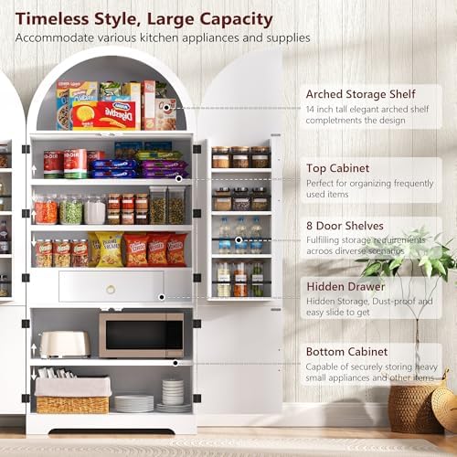 Ball & Cast 72" Arched Pantry Cabinet with Hidden Drawer, White