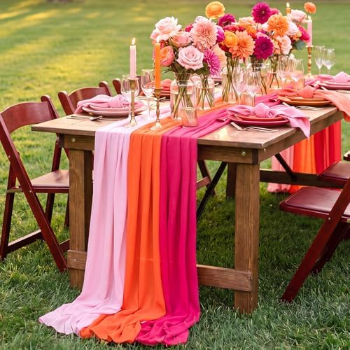 9 Pcs Pink and Orange Sunset Party Decorations Table Runner