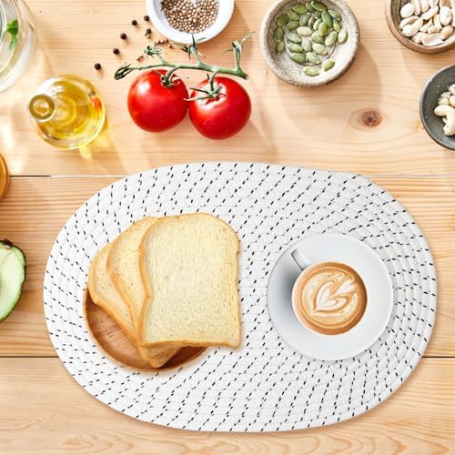 Oval Woven Placemats Set of 8 Heat Resistant Placemats 17.5 x 12 Inches Farmhouse Cotton Rope Place Mats for Dining Tables Trivets for Hot Dishes, Grey Set