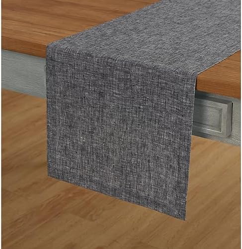 Solino Home 100% Pure Linen Table Runner Black Long, Athena 14 x 108 in