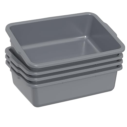 Sadstory Gray Plastic Commercial Bus Tub, 35 L Plastic Large Bus Box, 4 Packs