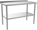 ROVSUN 48'' x 24'' Stainless Steel Table for Prep & Work,Commercial Worktables & Workstations, NSF Heavy Dut Metal Table with Adjustable UnderShelf & Backsplash for Kitchen,Restaurant,Home,Hotel
