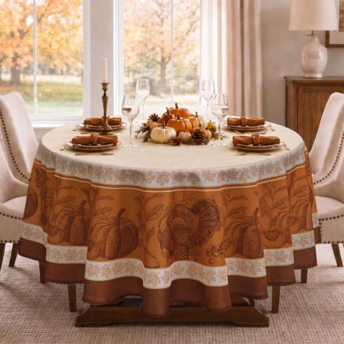 Romanstile Thanksgiving Design Oval Tablecloth 60 x 84 Inch, Orange