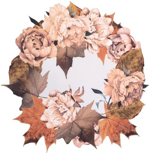 Maison Charlo - Set of 4 Waterproof Placemats Thanksgiving Maple Flower Wreath - Dining Table Decor, Home Decor - Washable Heat Resistant for Parties, Kitchen Table - Brown