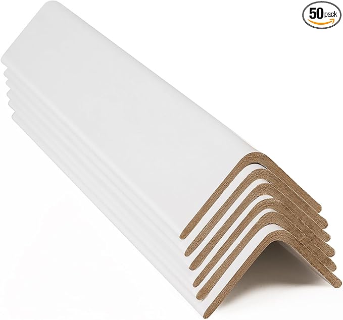 Cardboard Edge Protectors for Shipping - 2"W x 2"D x 48"L, Light Duty .120 ga, Pallet Corner Protectors, Angle Boards, White, 50/Pack