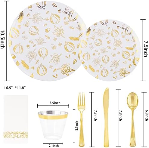 LIYH Gold Fall 175 Pcs Heavy Duty Plastic Thanksgiving Plates 25 Guests