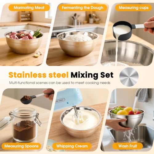5-Speed Hand Mixer Electric With 4 Mixing Bowls Set
