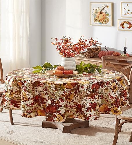 Newbridge Thanksgiving Fall Days Pumpkin 60x84 Inch Oval Vinyl Tablecloth
