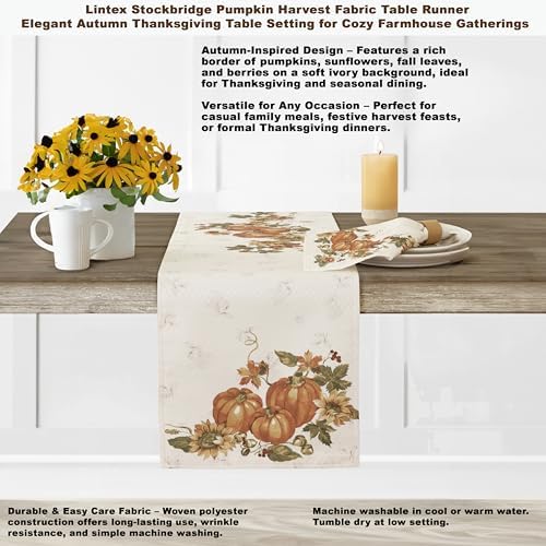 Lintex Thanksgiving Stockbridge Pumpkin Tablecloth 52 x 52 Inch Square