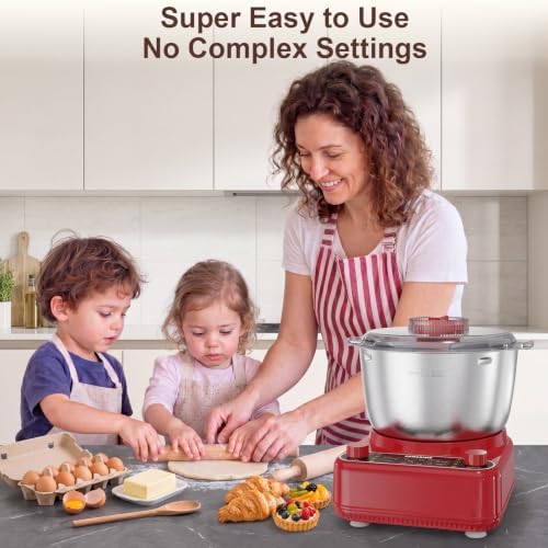 Electric Dough Maker with Ferment Function, 6.5QT Stand Dough Mixer, Dough Kneading Machine with 304 Stainless Steel Bowl, Removable Lid & Knob Control, Ideal for Bread, Pizza, Pasta - Empire Red