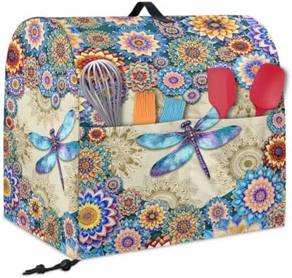 Dragonfly Boho Flower Mixer Covers Washable Stand Mixer Dust Cover Fit Kitchen Aid Mixer 4.5-8 Quart Home Kitchen Small Appliance Protector Colorful