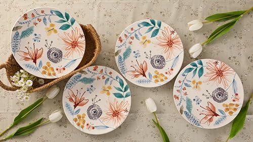 Bico Blossom Symphony Dinner Plates Set of 4, 11 Inch Large Ceramic Plates for Pasta, Steak, Stylish Serving Dishes, Microwave and Dishwasher Safe, Gift for Housewarming and Thanksgiving