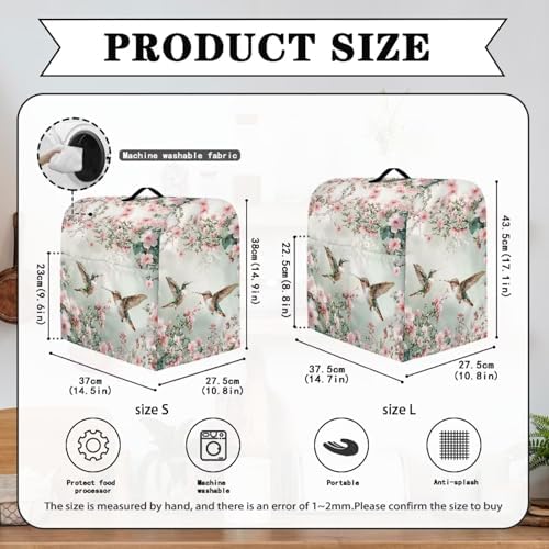 Hummingbird Flower Mixer Cover Protector Compatible with 4-8 Qt Kitchen Aid Mixer Covers Anti-Stain Kitchen Appliance Dust Cover with Handle Pockets