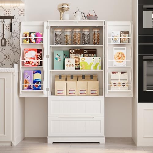 Gizoon 63" Kitchen Pantry Cabinet with Drawers for Dining Room, White