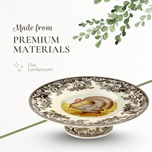 Spode Woodland Footed Cake Plate Serveware - Brown & White