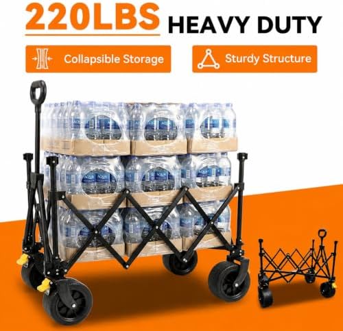 Collapsible Folding Wagon Cart 220 LBS Heavy Duty Utility Beach Wagon