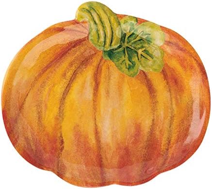UP Pumpkin-Shaped Melamine Plates - Fall Harvest Theme, BPA-Free, Dishwasher Safe, for Appetizers, Dessert, Snacks, and Thanksgiving, Orange, 7.875 x 7 Inch, Set of 4