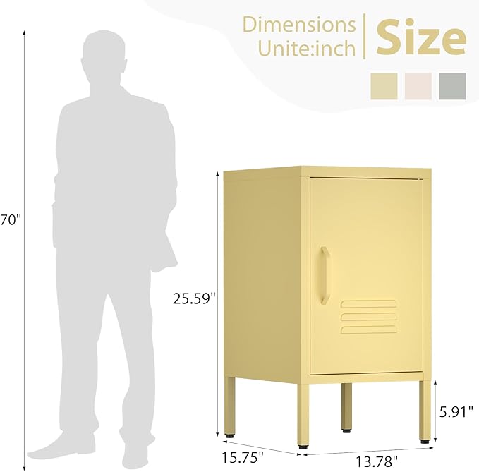 Locker Nightstand,Metal Nightstand with Door, Modern End Side Table with Shelf,Steel Bedside Storage Cabinet for Living Room,Bedroom,Office,Yellow