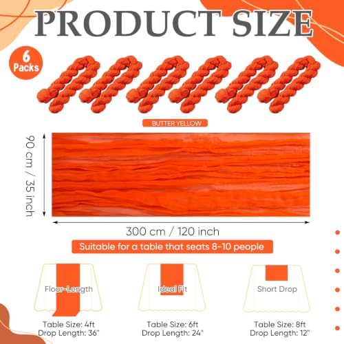 6 Pcs Fall Orange Party Decorations Cheesecloth Table Runner 118"