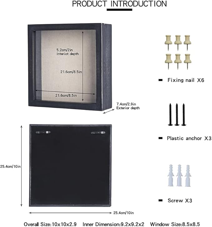 Freezing point Shadow Box Frame 10x10 Shadow Box Display Case Picture Frame with Linen Back Memorabilia Awards Medals Storage Wedding Flower Memory Box for Keepsake Black Large Deep Pin Board