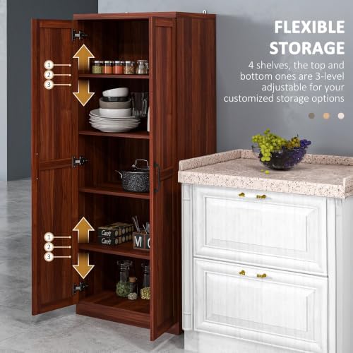 HOMCOM 63" Kitchen Pantry Cabinet with Doors and Adjustable Shelves, Teak