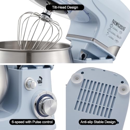 6-Speed 5.3QT+3.2QT Two-Bowl Stand Mixer, MISTY ICE BLUE