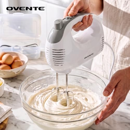 OVENTE 5-Speed Electric Hand Mixer with Storage Case, White HM151W